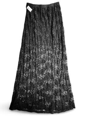 No Boundaries Black Floral Crochet Maxi Skirt Size L Boho Fairy Goth Lined Knit